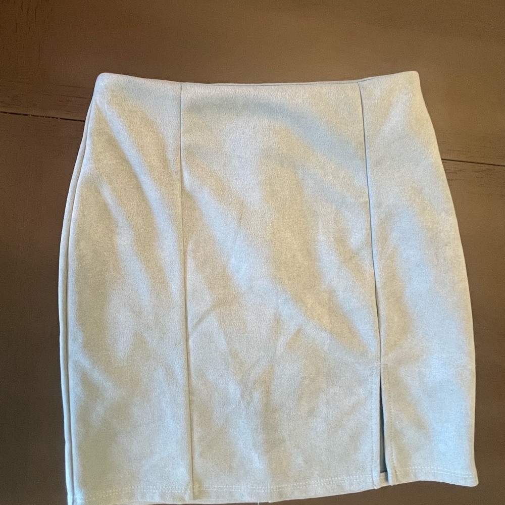 Powder blue suede mini skirt